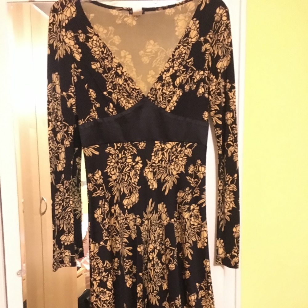 SEARLE black and gold silk floral dress